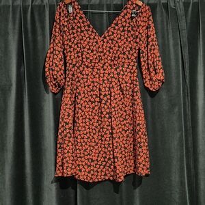 Disney Red and Black Floral Long Sleeve Dress